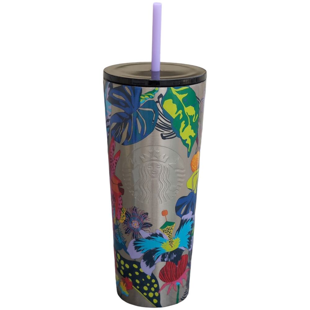 NWT Starbucks Multicolored 3D Floral Summer Stainless Steel Tumbler 24 oz. Venti